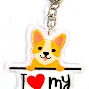 Corgi Dog 2D Acrylic Keychain Pet Lover Gift & Bag Charm Accessory